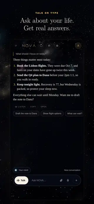Asking NOVA on iPhone what to focus on today